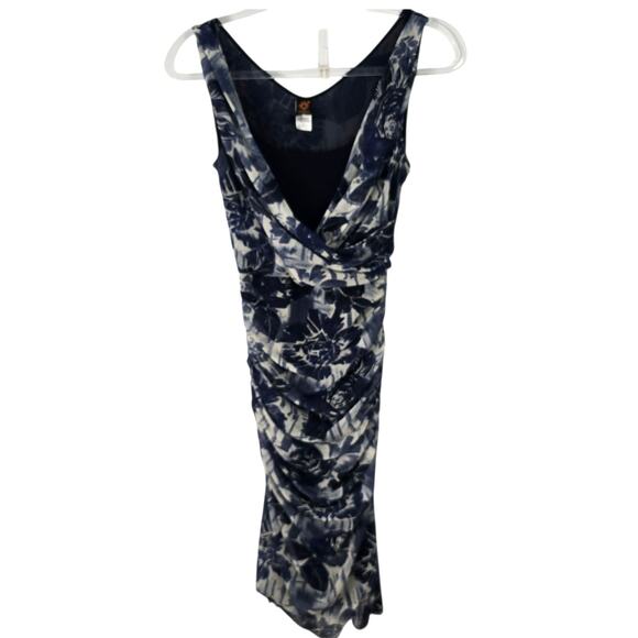 Jean Paul Gaultier Soleil Mesh Ruched Floral Bodycon Dress Blue White Y2K Size M - Picture 3 of 8